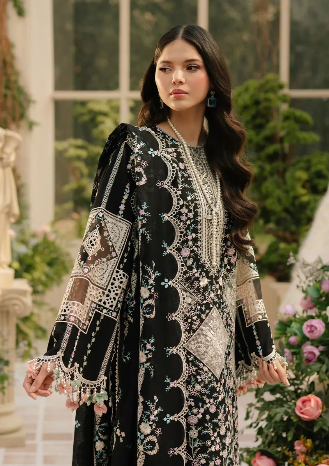 Royal Black Embroidered 3-Piece | Cutwork Lace