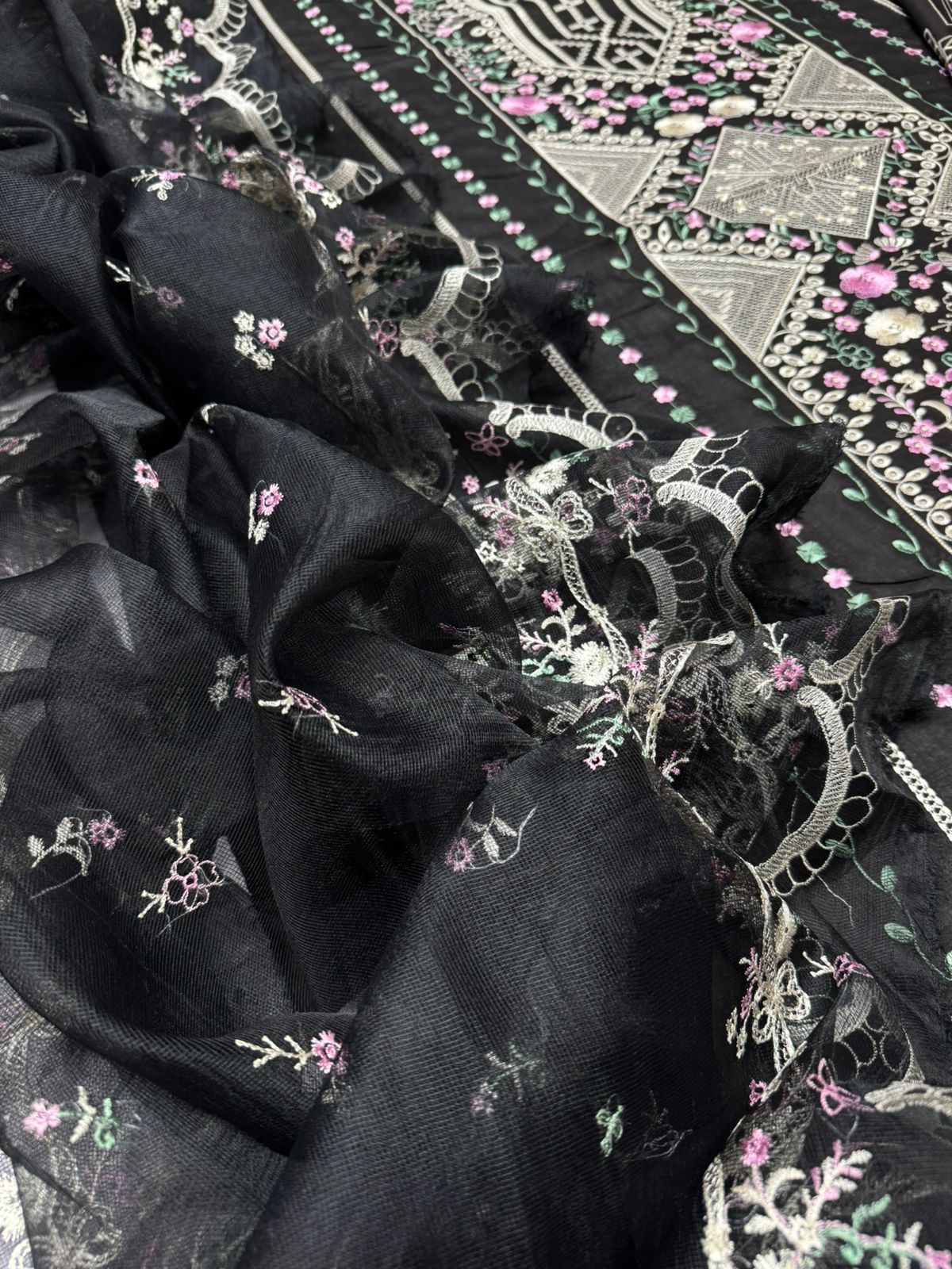 Royal Black Embroidered 3-Piece | Cutwork Lace