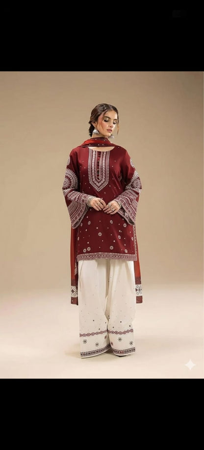 Ruby Heritage - Maroon & Ivory Embroidered Lawn 3-Piece