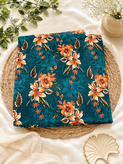 Teal Floral Bloom - Premium 90/70 Lawn 2PC