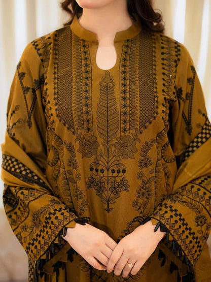 Amber Glow - Mustard Embroidered Lawn 3-Piece Suit
