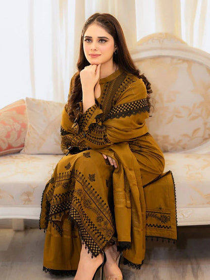 Amber Glow - Mustard Embroidered Lawn 3-Piece Suit