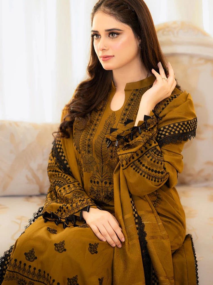 Amber Glow - Mustard Embroidered Lawn 3-Piece Suit
