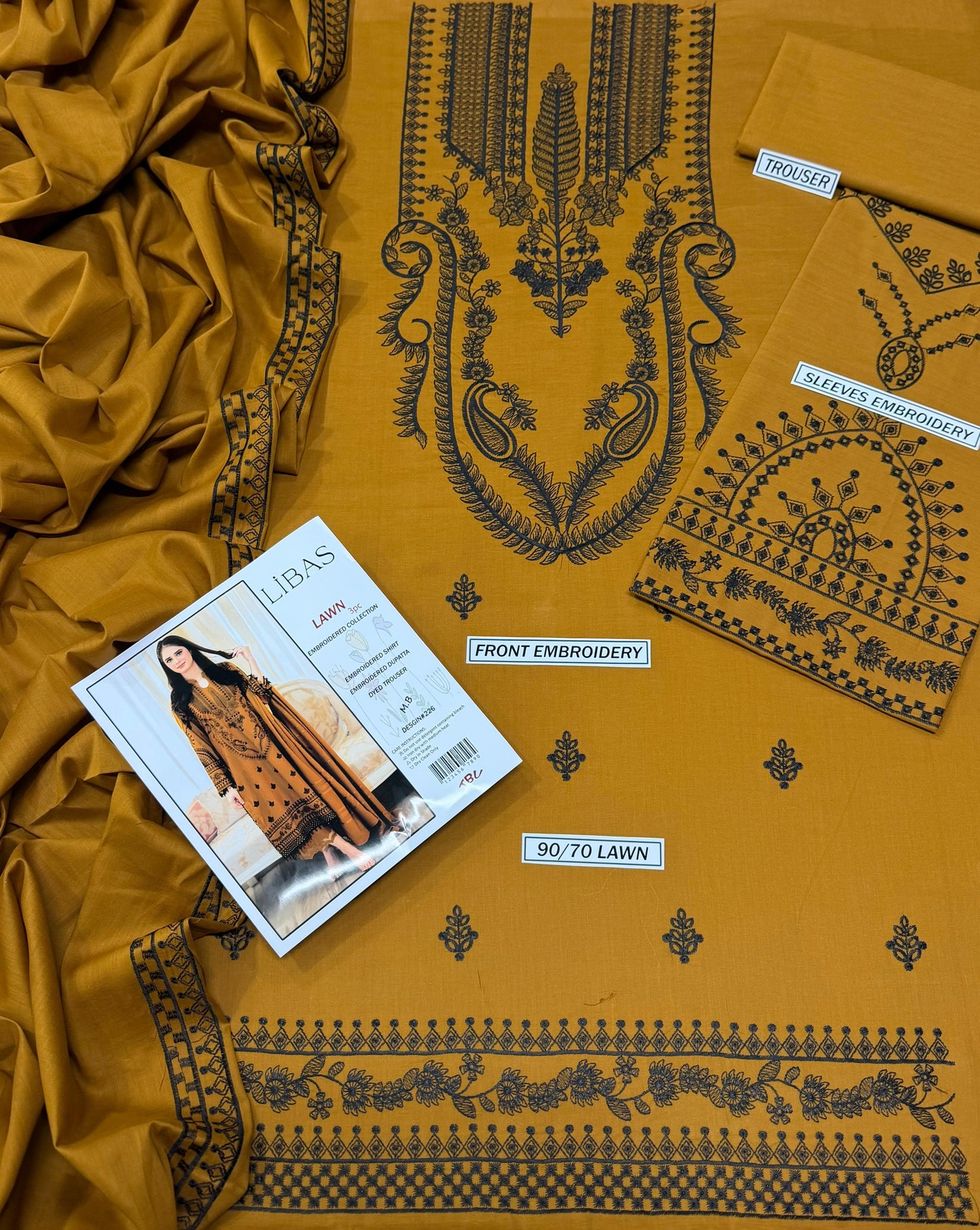 Amber Glow - Mustard Embroidered Lawn 3-Piece Suit