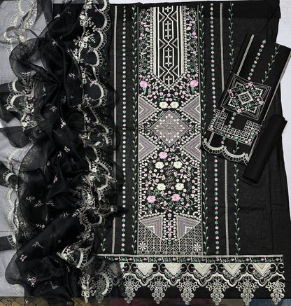 Royal Black Embroidered 3-Piece | Cutwork Lace