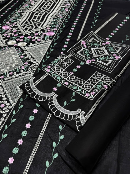 Royal Black Embroidered 3-Piece | Cutwork Lace